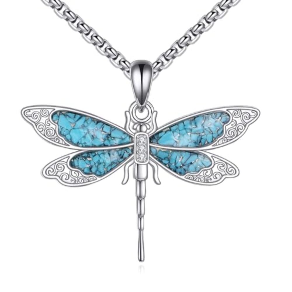 Dragonfly/Butterfly Necklace 925 Sterling Silver Turquoise